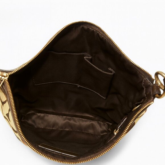 Coach Signature Stripe Tote Bag Khaki / Mahogany Brown 👜 Pre-Owned - Picture 5 of 8